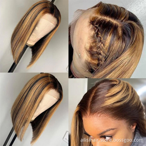 Factory Price 4/27 Piano Lace Frontal Human Hair Wigs For Black Women Highlight Human Lace Frontal Wig Bob Wig Lace Frontal